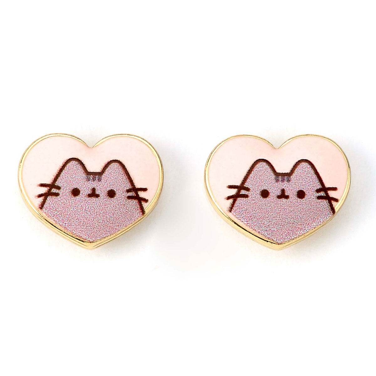 Pusheen Gold Plated Heart Stud Earrings - Gift Arch