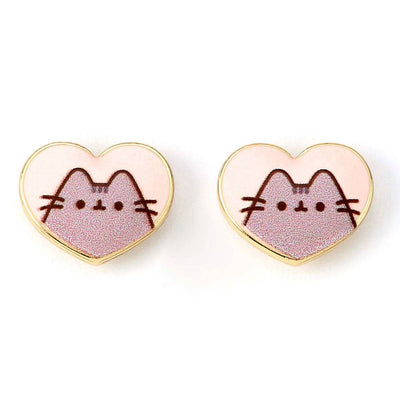 Pusheen Gold Plated Heart Stud Earrings - Gift Arch