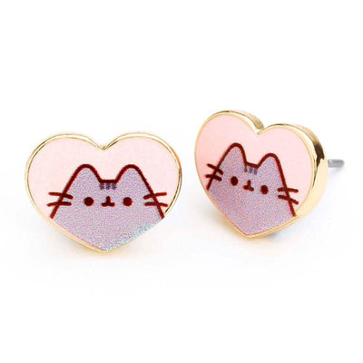 Pusheen Gold Plated Heart Stud Earrings - Gift Arch