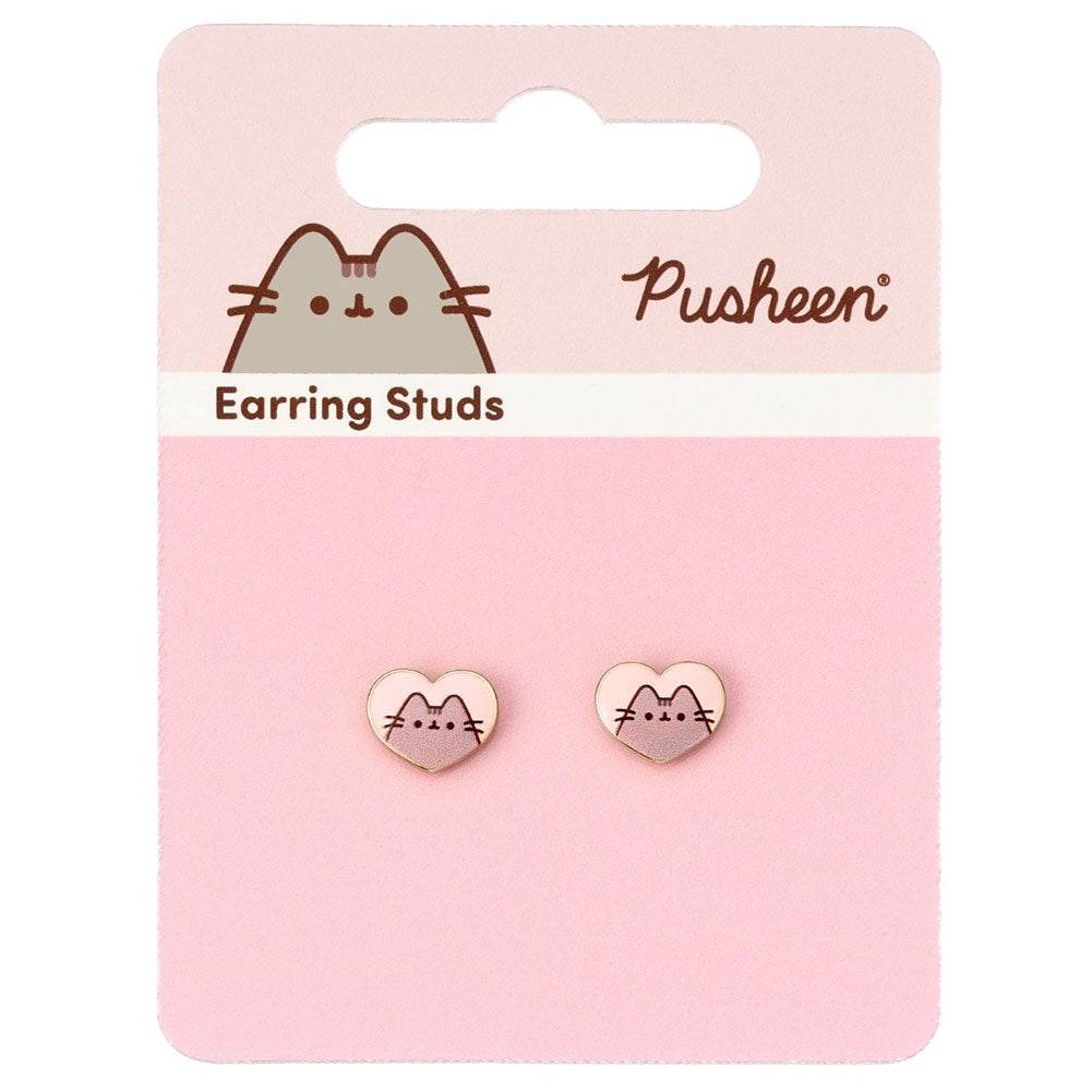 Pusheen Gold Plated Heart Stud Earrings - Gift Arch