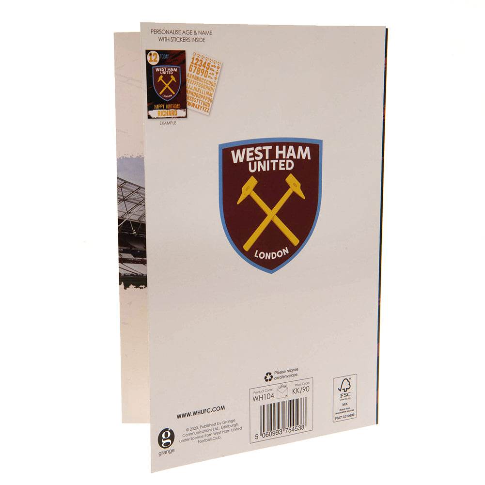 West Ham United FC Birthday Card With Stickers - Gift Arch