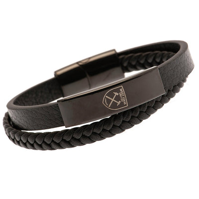 West Ham United FC Black IP Leather Bracelet - Gift Arch