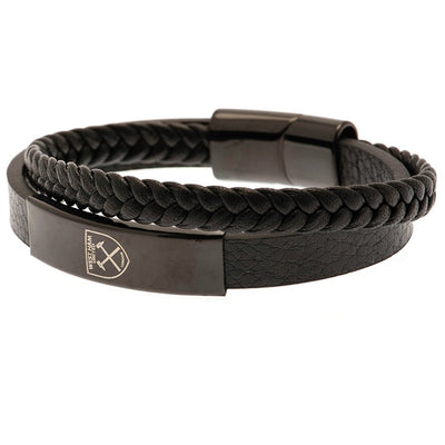 West Ham United FC Black IP Leather Bracelet - Gift Arch