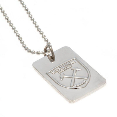 West Ham United FC Silver Plated Dog Tag & Chain - Gift Arch