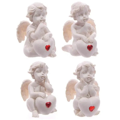 White Cherub Sitting with Red Heart Gem - Angels & Cherubs