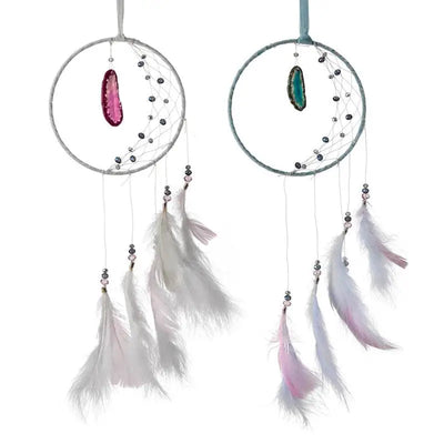 White Sickle Crescent Moon Dreamcatcher with Agate Charm - Dreamcatchers