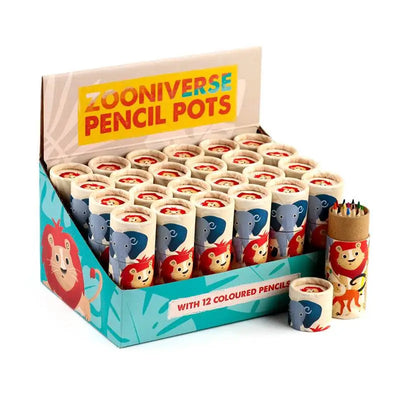 Zooniverse 2022 Pencil Pot with 12 Colouring Pencils - Zoo Safari & Wildlife Parks