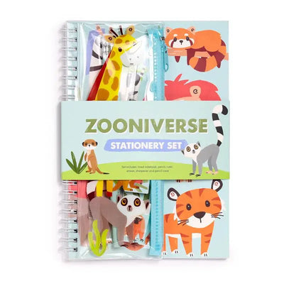 Zooniverse Ring Bound Notepad & Pencil Case 6 Piece Stationery Set - Zoo Safari & Wildlife Parks